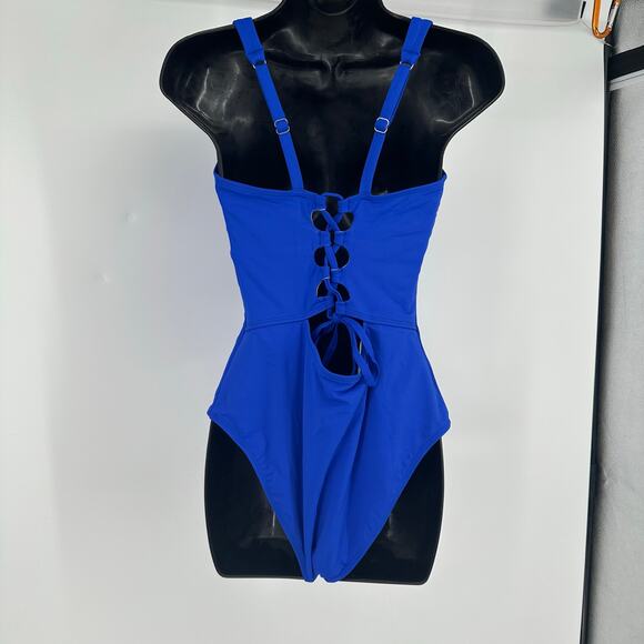 NEW Cupshe Royal Blue Square Neck Slim & Sculpt One Piece Swimsuit Sz Large - Picture 2 of 9